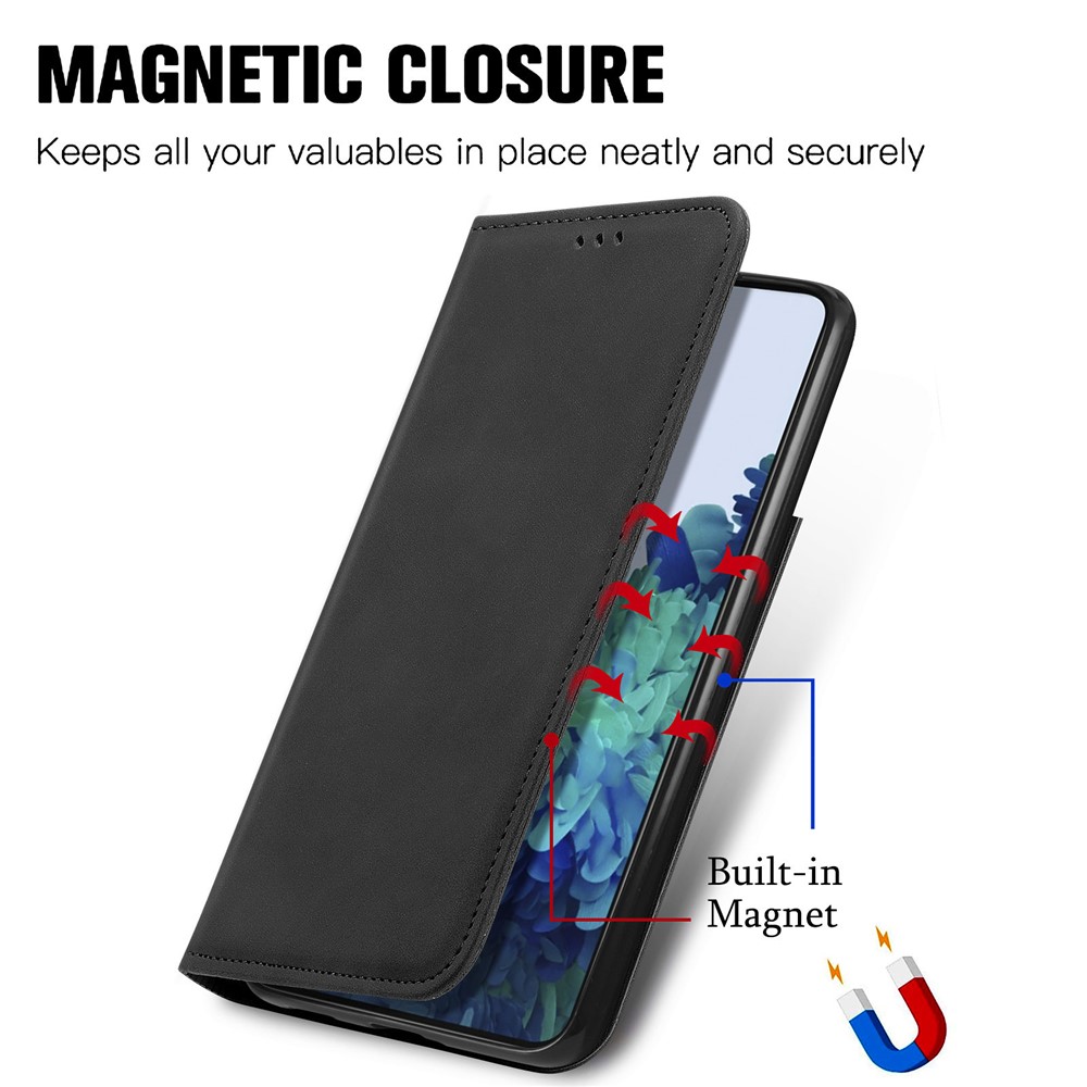 Phone Protective Cover Compatible for Samsung Galaxy S22 Retro Style Skin-Touch Surface PU Leather Flip Phone Case with Stand Card Slots - Black-3