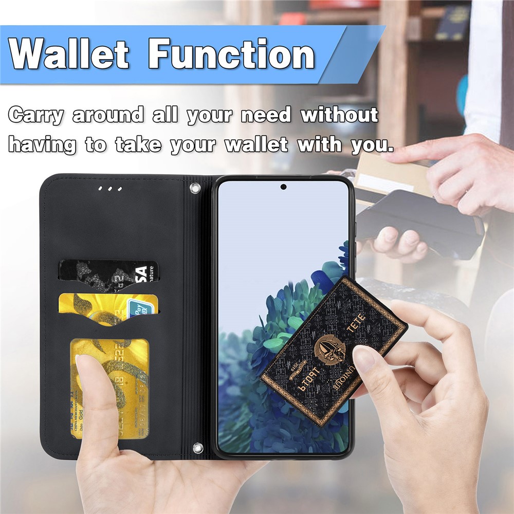 Phone Protective Cover Compatible for Samsung Galaxy S22 Retro Style Skin-Touch Surface PU Leather Flip Phone Case with Stand Card Slots - Black-7