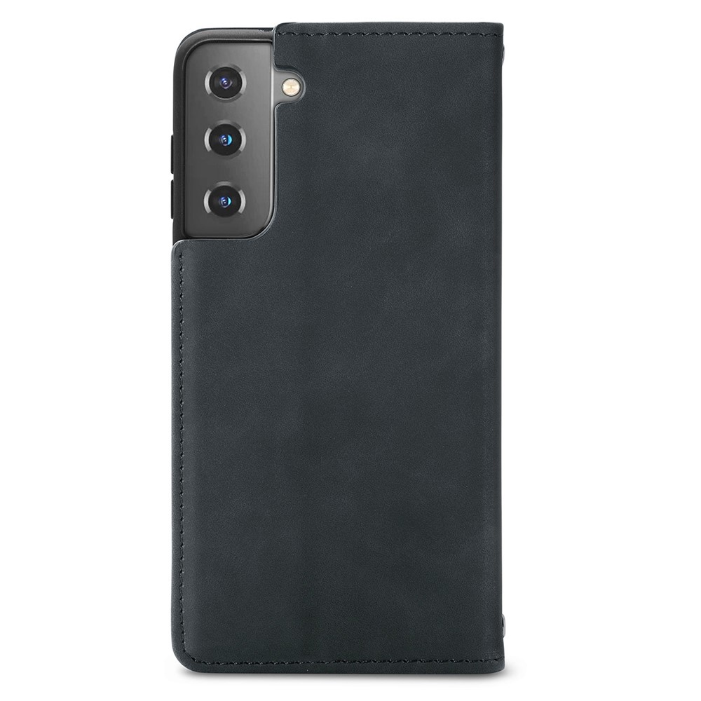 Phone Protective Cover Compatible for Samsung Galaxy S22 Retro Style Skin-Touch Surface PU Leather Flip Phone Case with Stand Card Slots - Black-9