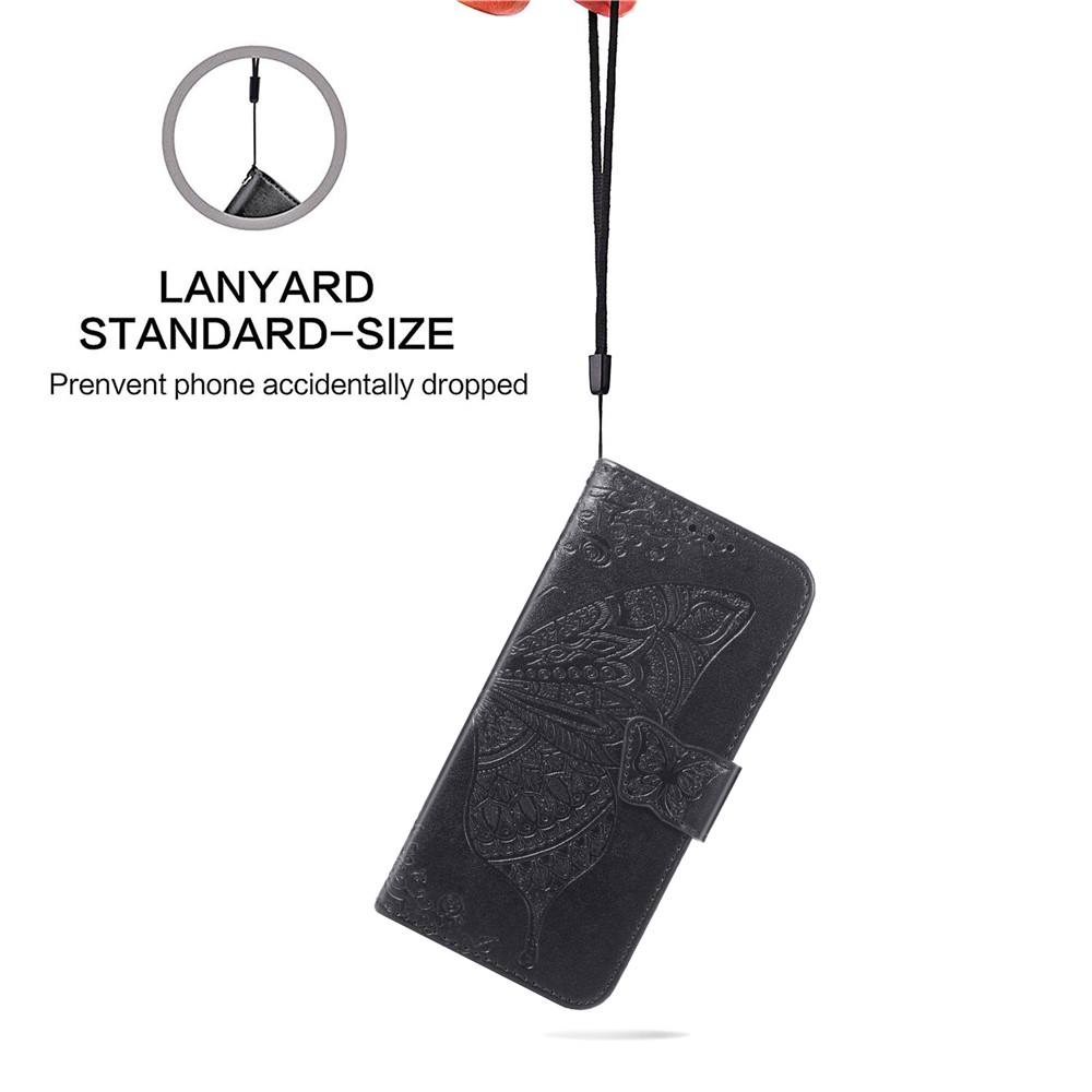 Fashionable Imprinted Butterfly Flower Scratch-resistant PU Leather + TPU Shockproof Phone Case Flip Stand Cover with Strap for Samsung Galaxy S22 - Black-2