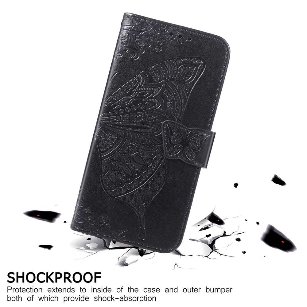 Fashionable Imprinted Butterfly Flower Scratch-resistant PU Leather + TPU Shockproof Phone Case Flip Stand Cover with Strap for Samsung Galaxy S22 - Black-3