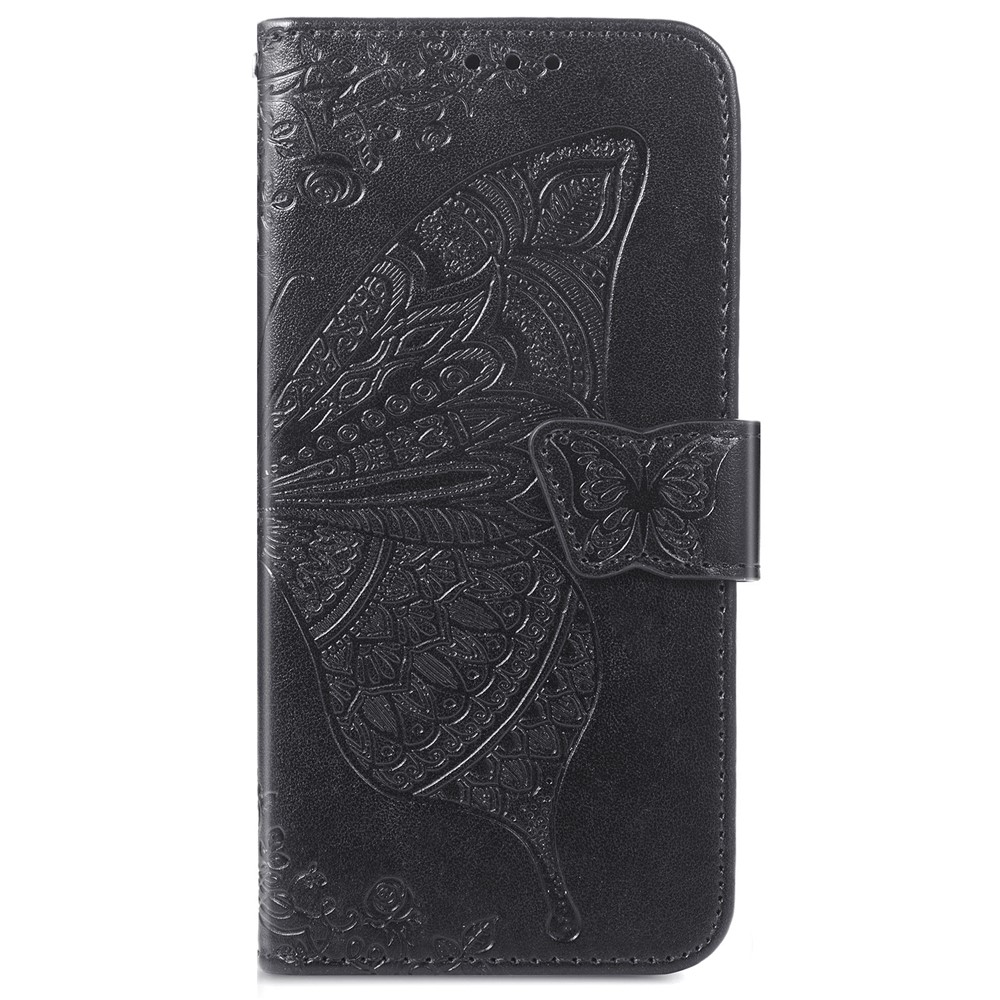 Fashionable Imprinted Butterfly Flower Scratch-resistant PU Leather + TPU Shockproof Phone Case Flip Stand Cover with Strap for Samsung Galaxy S22 - Black-9