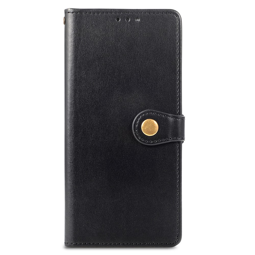 Wallet Stand Design Scratch-resistant Drop-proof PU Leather Magnetic Round Buckle Flip Cover with Strap for Samsung Galaxy S22 - Black-8