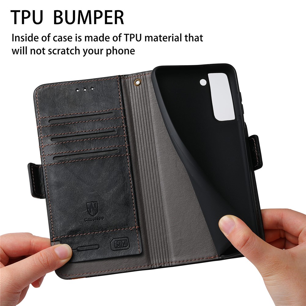 CASENEO 002 Series Business Style Splicing PU Leather Flip Cover Well-protected Drop-proof Phone Case with Stand Wallet for Samsung Galaxy S22 - Black-2