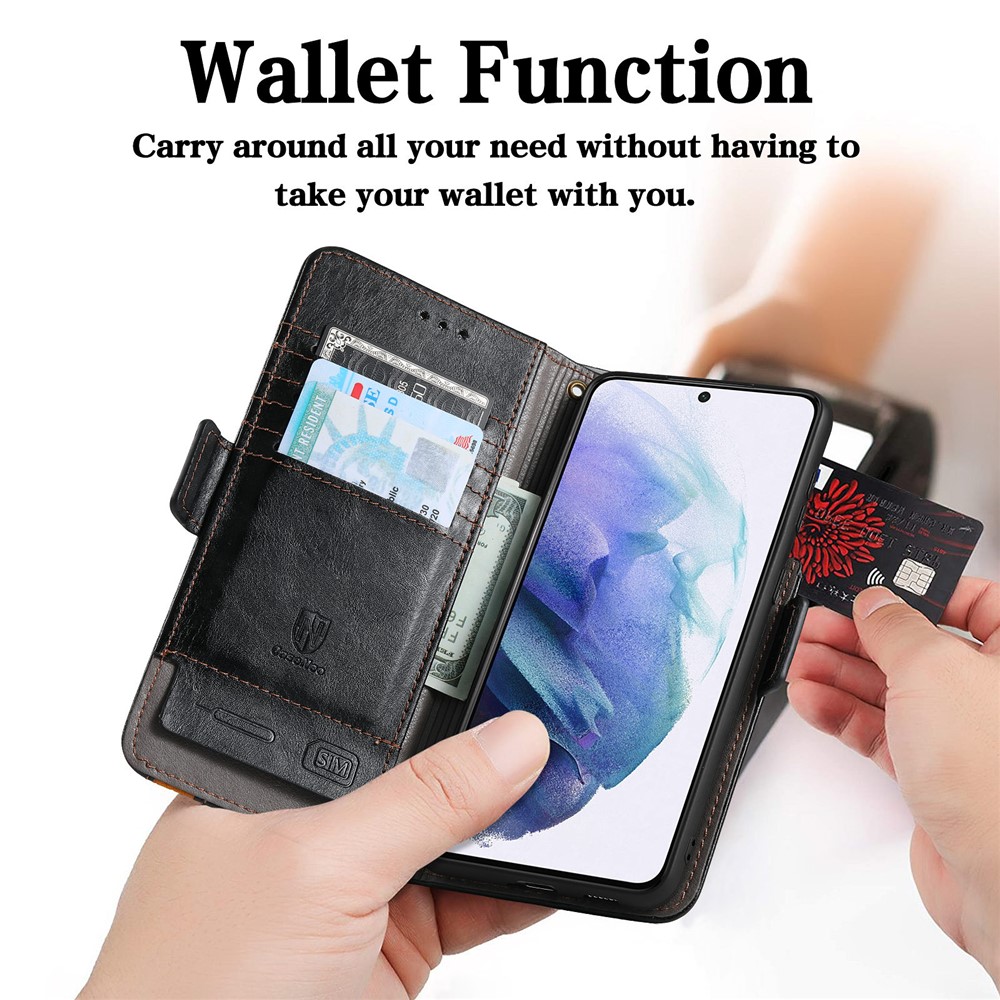 CASENEO 002 Series Business Style Splicing PU Leather Flip Cover Well-protected Drop-proof Phone Case with Stand Wallet for Samsung Galaxy S22 - Black-3