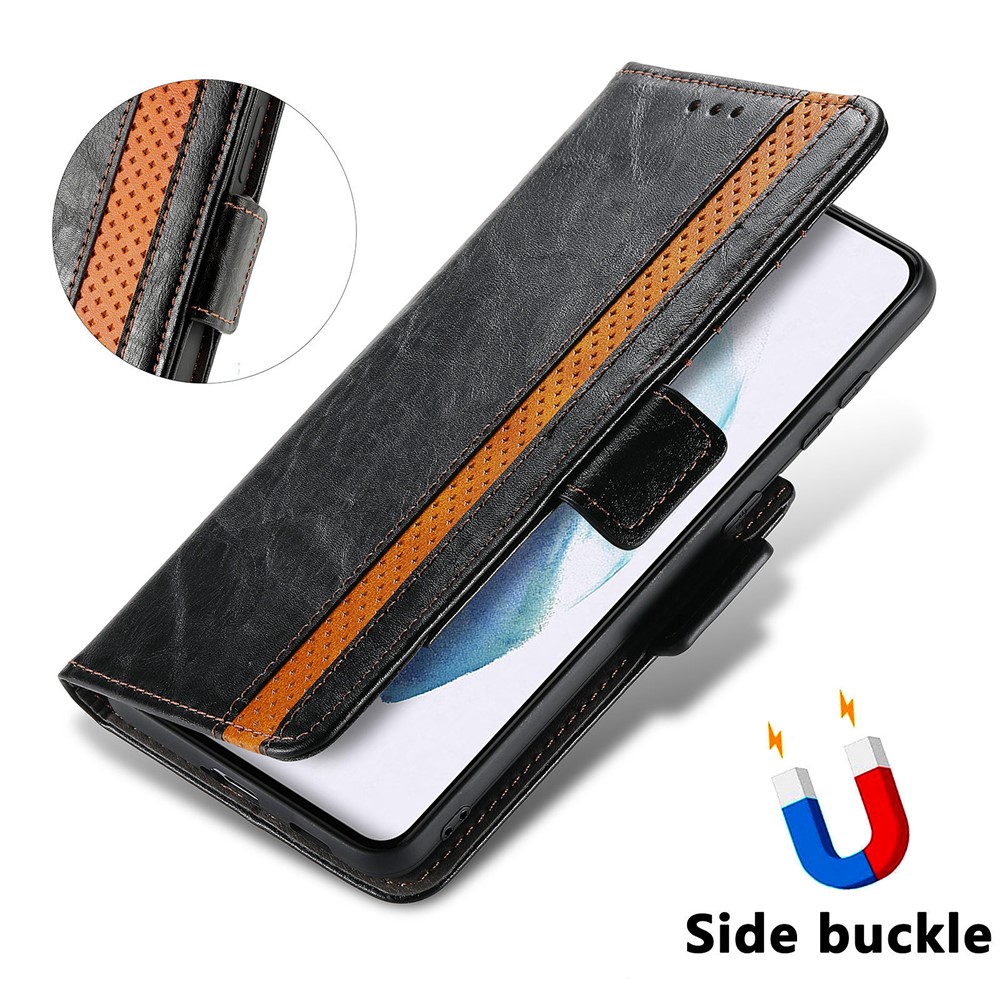CASENEO 002 Series Business Style Splicing PU Leather Flip Cover Well-protected Drop-proof Phone Case with Stand Wallet for Samsung Galaxy S22 - Black-6