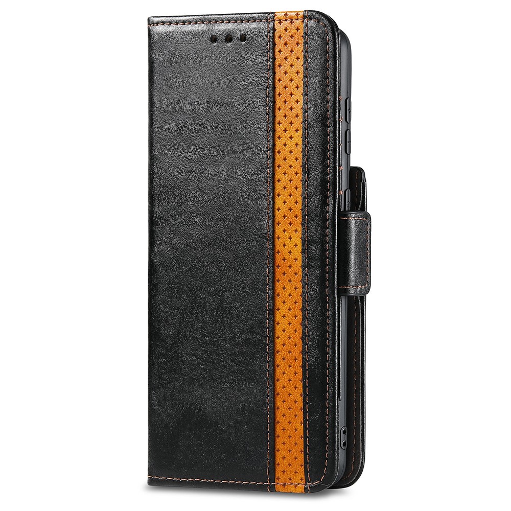 CASENEO 002 Series Business Style Splicing PU Leather Flip Cover Well-protected Drop-proof Phone Case with Stand Wallet for Samsung Galaxy S22 - Black-9