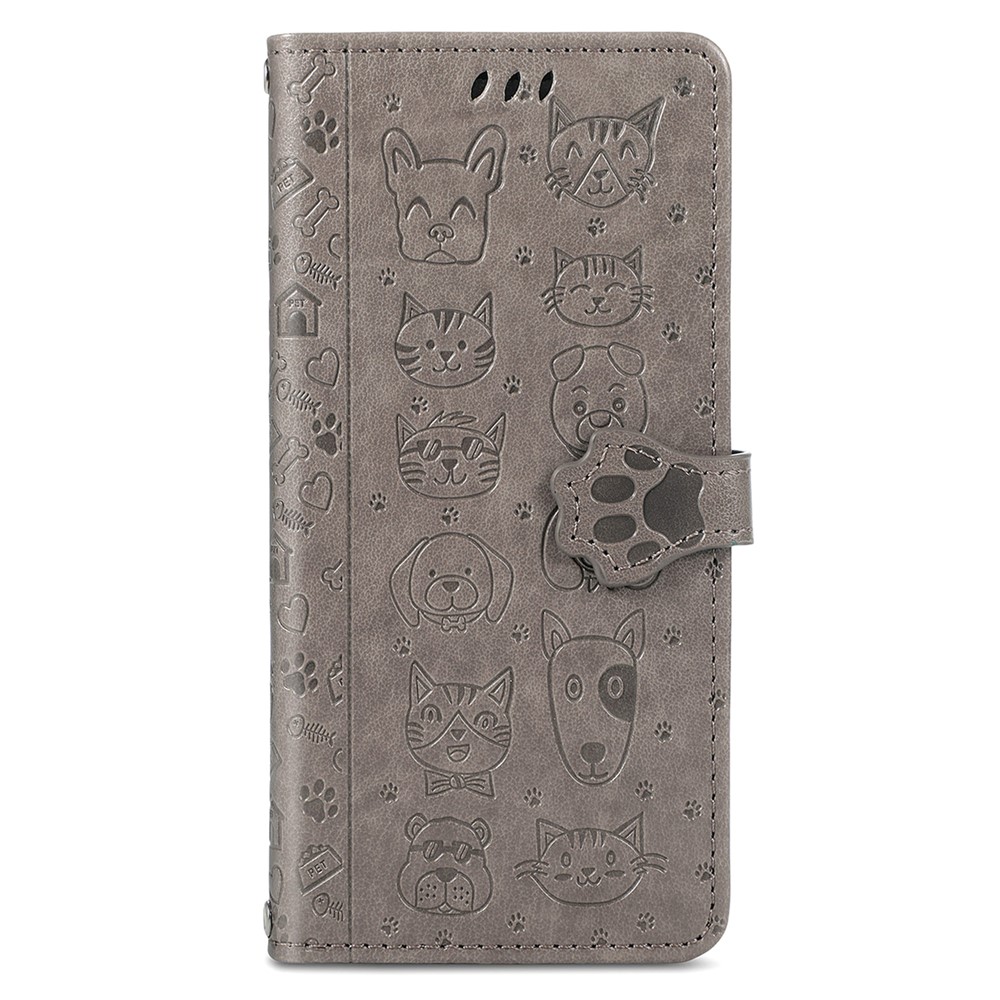 Fashionable Imprinted Cat Dog Pattern PU Leather Flip Stand Wallet Case Shell with Strap for Samsung Galaxy S22 - Grey-10