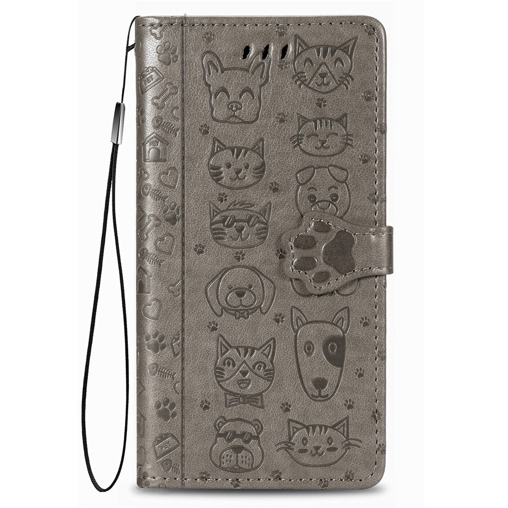 Fashionable Imprinted Cat Dog Pattern PU Leather Flip Stand Wallet Case Shell with Strap for Samsung Galaxy S22 - Grey-9