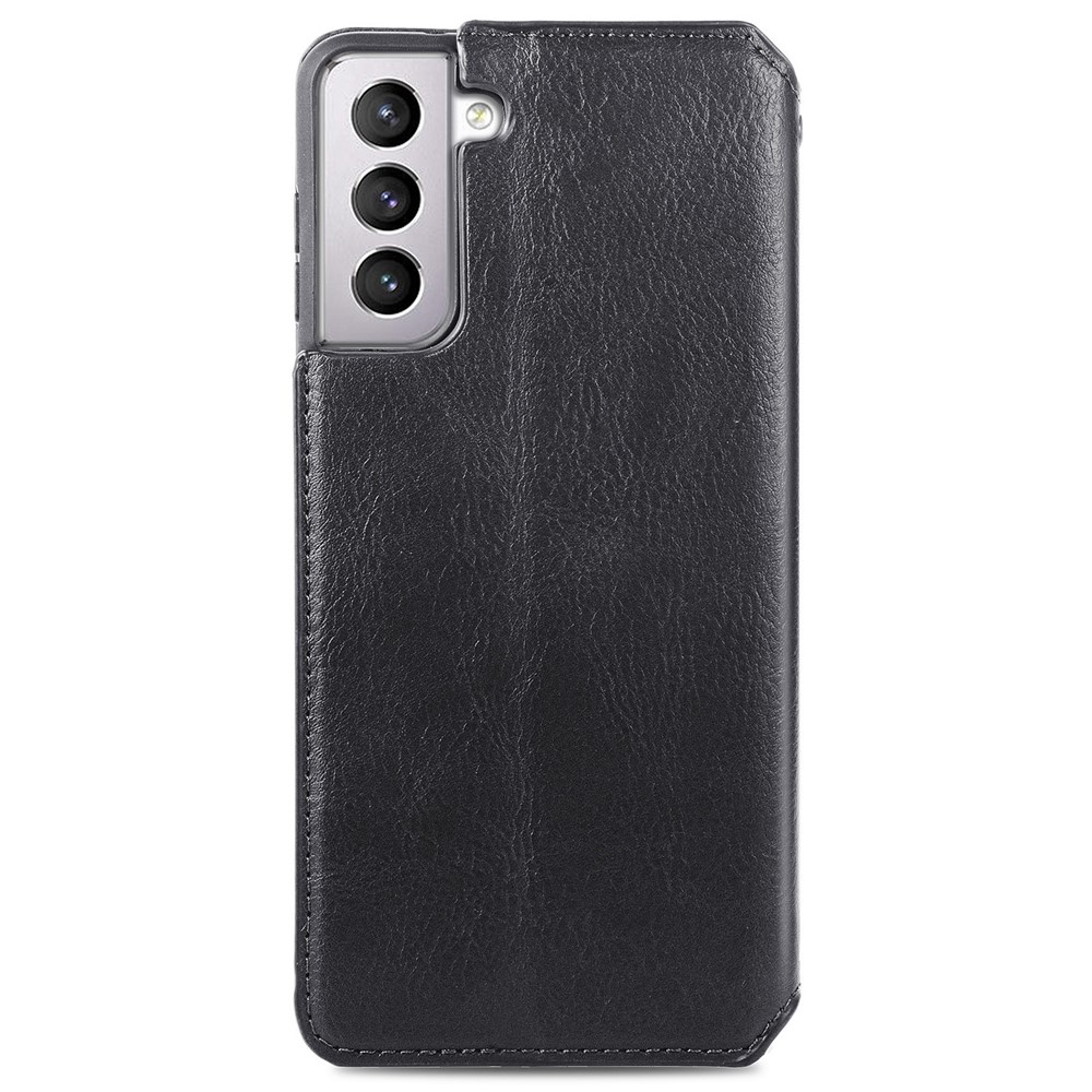 Fashionable Phone Flip Case Auto-absorbed Imprinting Rhombus Stand Wallet Leather Cover Magnetic Phone Covering for Samsung Galaxy S22 - Black-9
