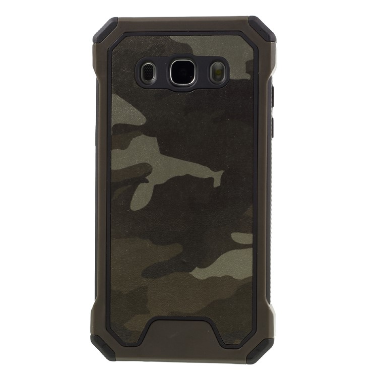 Cuir Camouflage Enduit PC TPU Hybride Cas De Téléphone Pour Samsung Galaxy J5 (2016) - Café-2