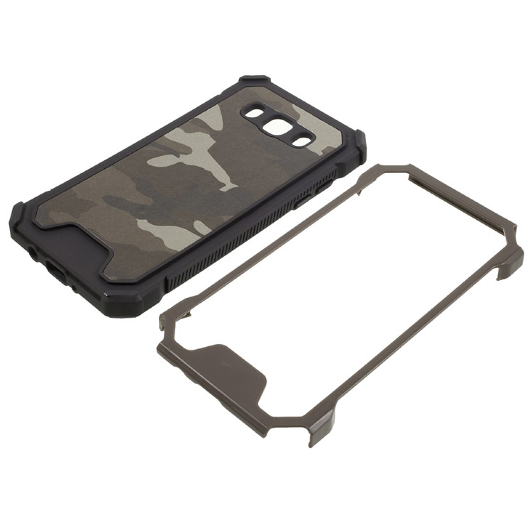Cuir Camouflage Enduit PC TPU Hybride Cas De Téléphone Pour Samsung Galaxy J5 (2016) - Café-6