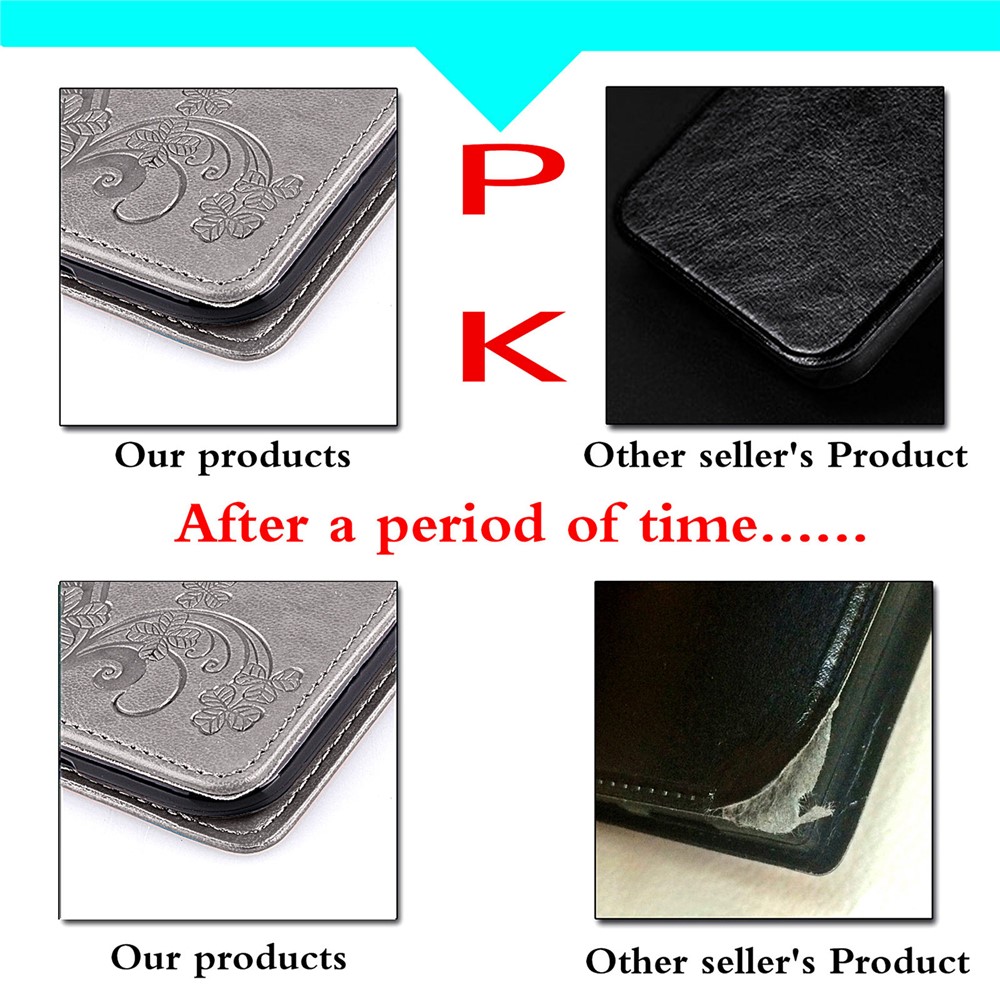 Flip Phone Cover Four-leaf Clover TPU+PU Leather Imprinted Wallet Stand Phone Case Protector for Samsung Galaxy S22 - Grey-2