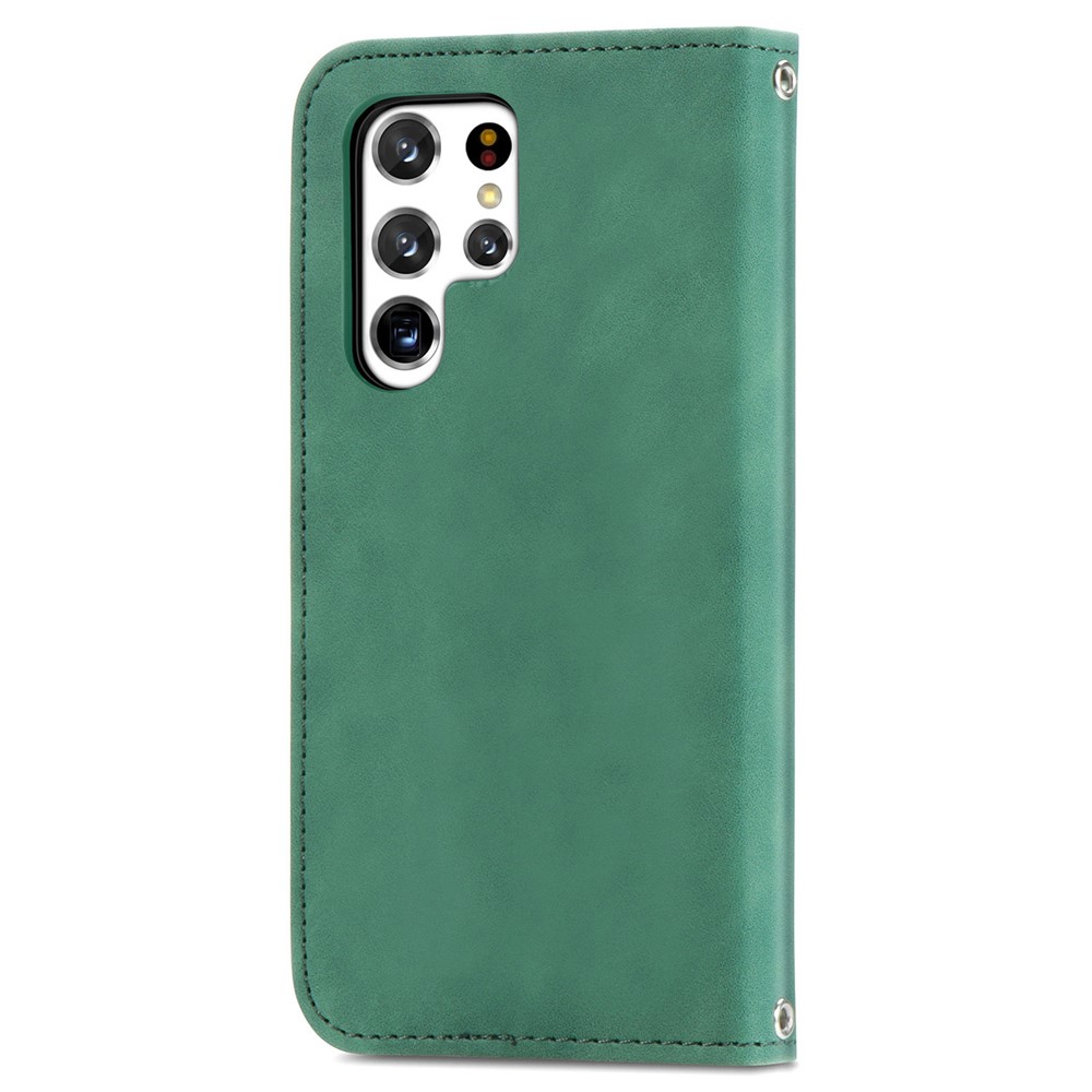 For Samsung Galaxy S22 Ultra Phone Protection Shell Retro Style Auto-closing Skin-Touch Surface TPU+PU Leather Flip Phone Case with Supporting Stand Card Slots - Green-10