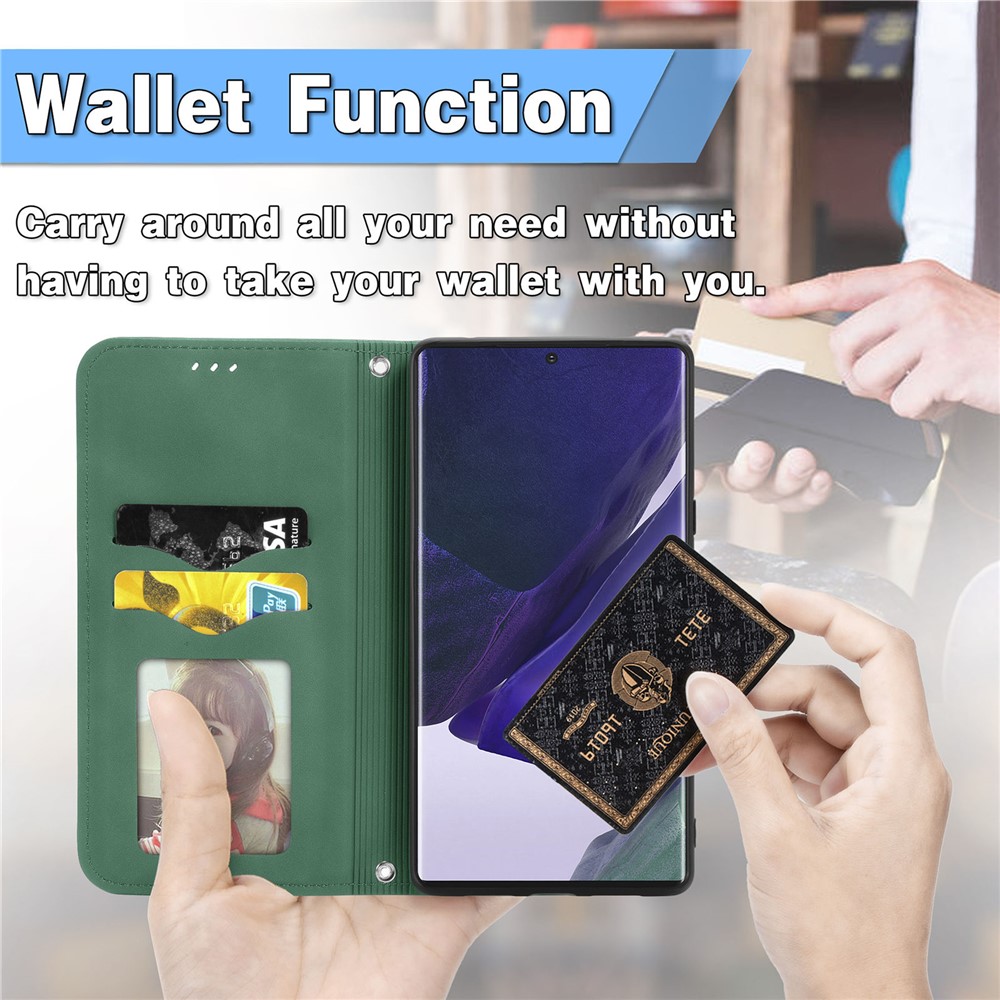 For Samsung Galaxy S22 Ultra Phone Protection Shell Retro Style Auto-closing Skin-Touch Surface TPU+PU Leather Flip Phone Case with Supporting Stand Card Slots - Green-3