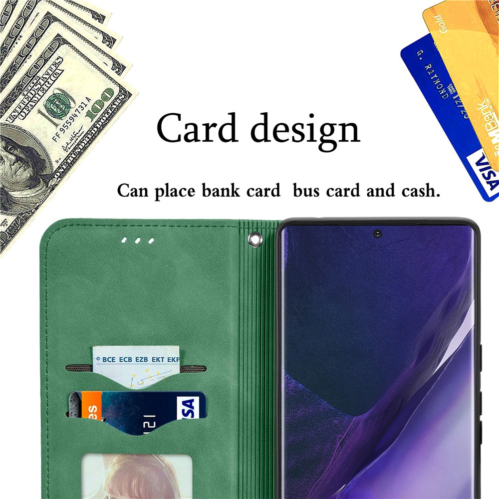 For Samsung Galaxy S22 Ultra Phone Protection Shell Retro Style Auto-closing Skin-Touch Surface TPU+PU Leather Flip Phone Case with Supporting Stand Card Slots - Green-4