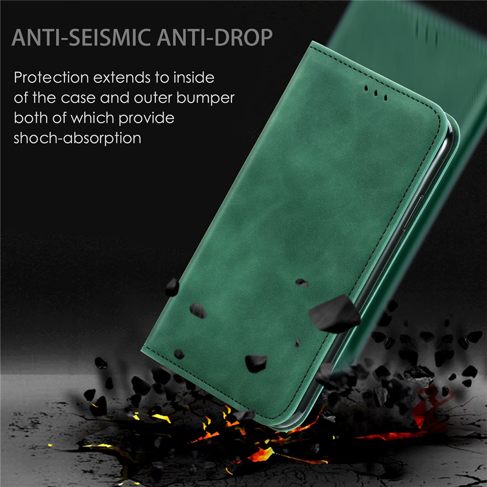 For Samsung Galaxy S22 Ultra Phone Protection Shell Retro Style Auto-closing Skin-Touch Surface TPU+PU Leather Flip Phone Case with Supporting Stand Card Slots - Green-8