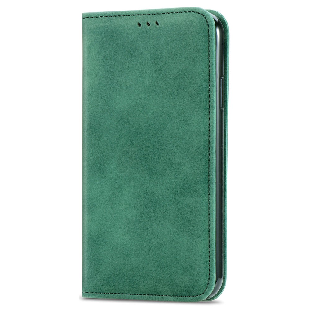 For Samsung Galaxy S22 Ultra Phone Protection Shell Retro Style Auto-closing Skin-Touch Surface TPU+PU Leather Flip Phone Case with Supporting Stand Card Slots - Green-9