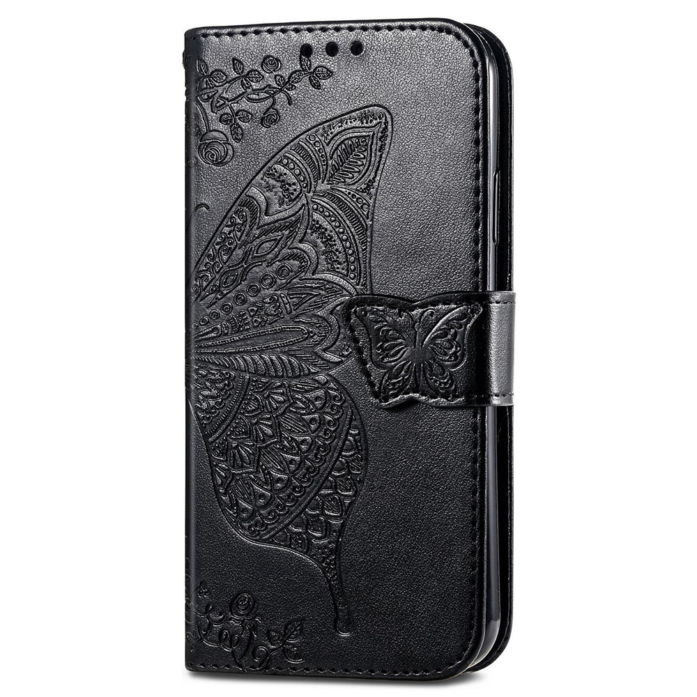 For Samsung Galaxy S22 Ultra Imprinted Butterfly Flower Scratch-resistant Fashionable PU Leather + TPU Shockproof Phone Case Flip Stand Cover with Strap - Black-8