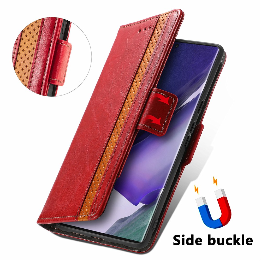 CASENEO 002 Series Business Style Anti-drop Splicing PU Leather RFID Blocking Wallet Stand Cover Case for Samsung Galaxy S22 Ultra - Red-11