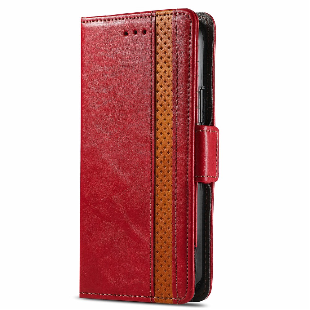 CASENEO 002 Series Business Style Anti-drop Splicing PU Leather RFID Blocking Wallet Stand Cover Case for Samsung Galaxy S22 Ultra - Red-2