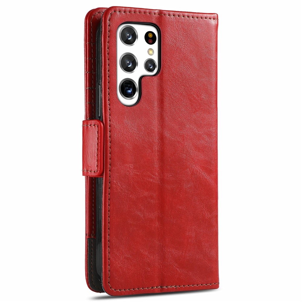 CASENEO 002 Series Business Style Anti-drop Splicing PU Leather RFID Blocking Wallet Stand Cover Case for Samsung Galaxy S22 Ultra - Red-3