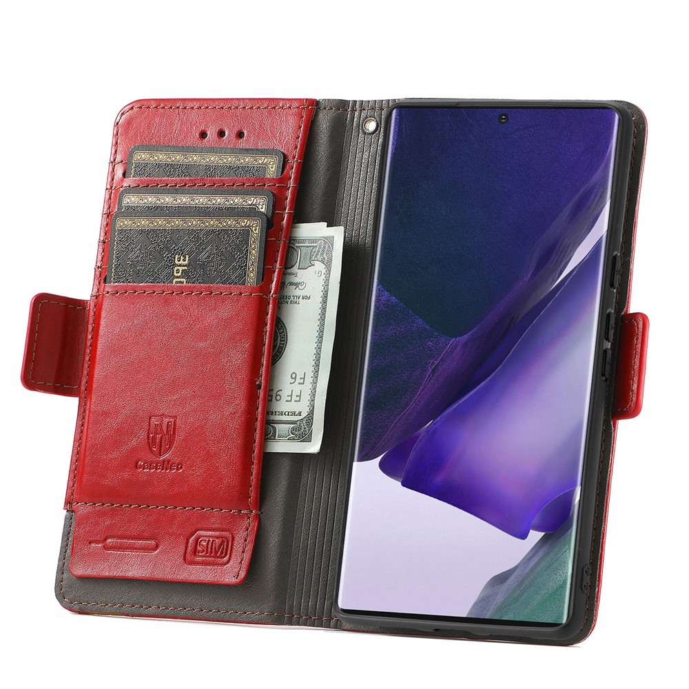 CASENEO 002 Series Business Style Anti-drop Splicing PU Leather RFID Blocking Wallet Stand Cover Case for Samsung Galaxy S22 Ultra - Red-4