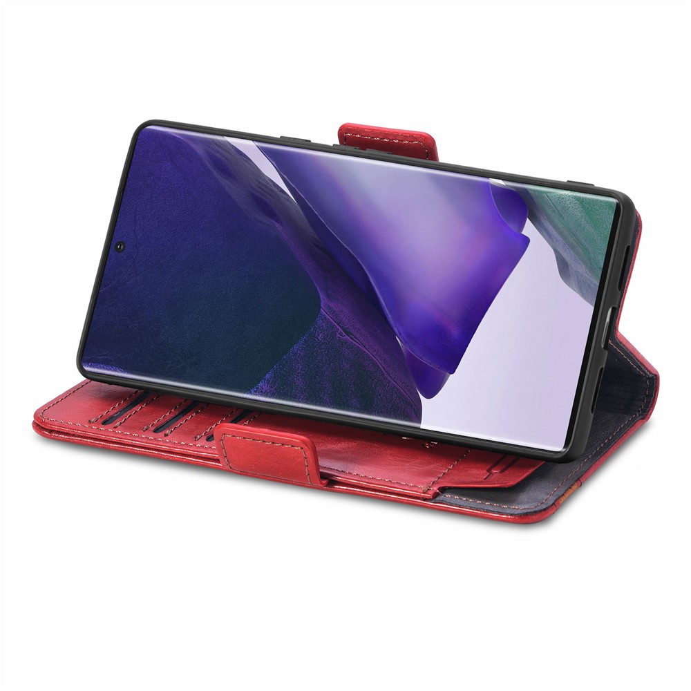CASENEO 002 Series Business Style Anti-drop Splicing PU Leather RFID Blocking Wallet Stand Cover Case for Samsung Galaxy S22 Ultra - Red-6