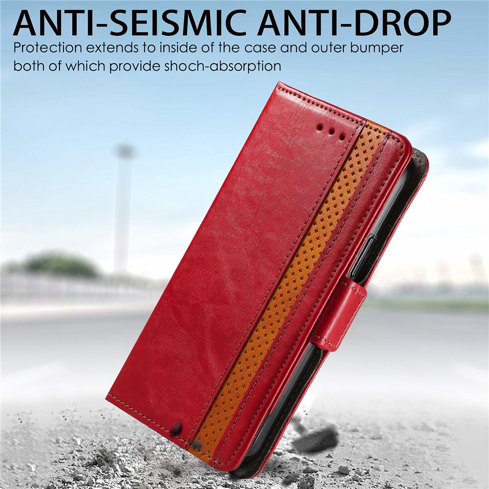 CASENEO 002 Series Business Style Anti-drop Splicing PU Leather RFID Blocking Wallet Stand Cover Case for Samsung Galaxy S22 Ultra - Red-9