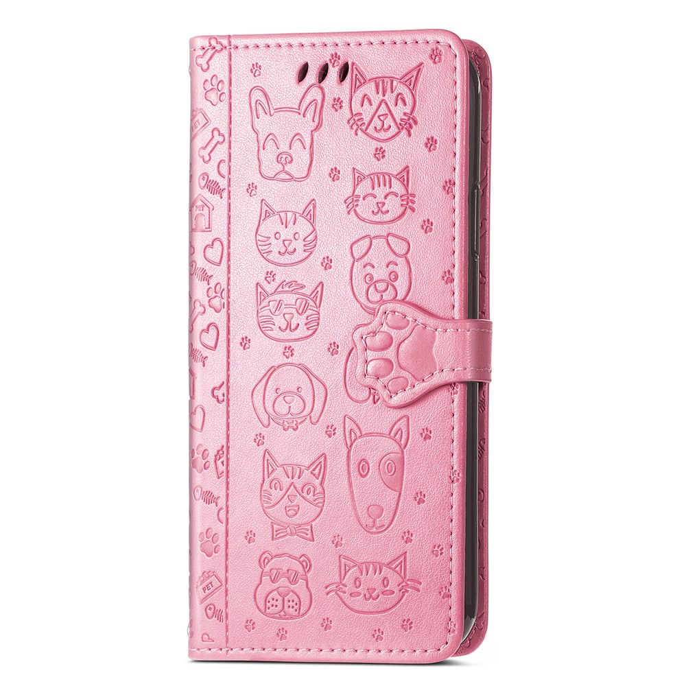 Cat Dog Pattern Imprinted PU Leather Wallet Case Stand Feature Magnetic Flip Phone Cover for Samsung Galaxy S22 Ultra - Pink-3