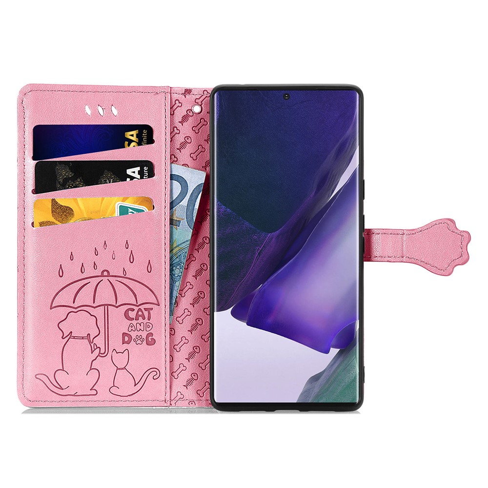 Cat Dog Pattern Imprinted PU Leather Wallet Case Stand Feature Magnetic Flip Phone Cover for Samsung Galaxy S22 Ultra - Pink-4