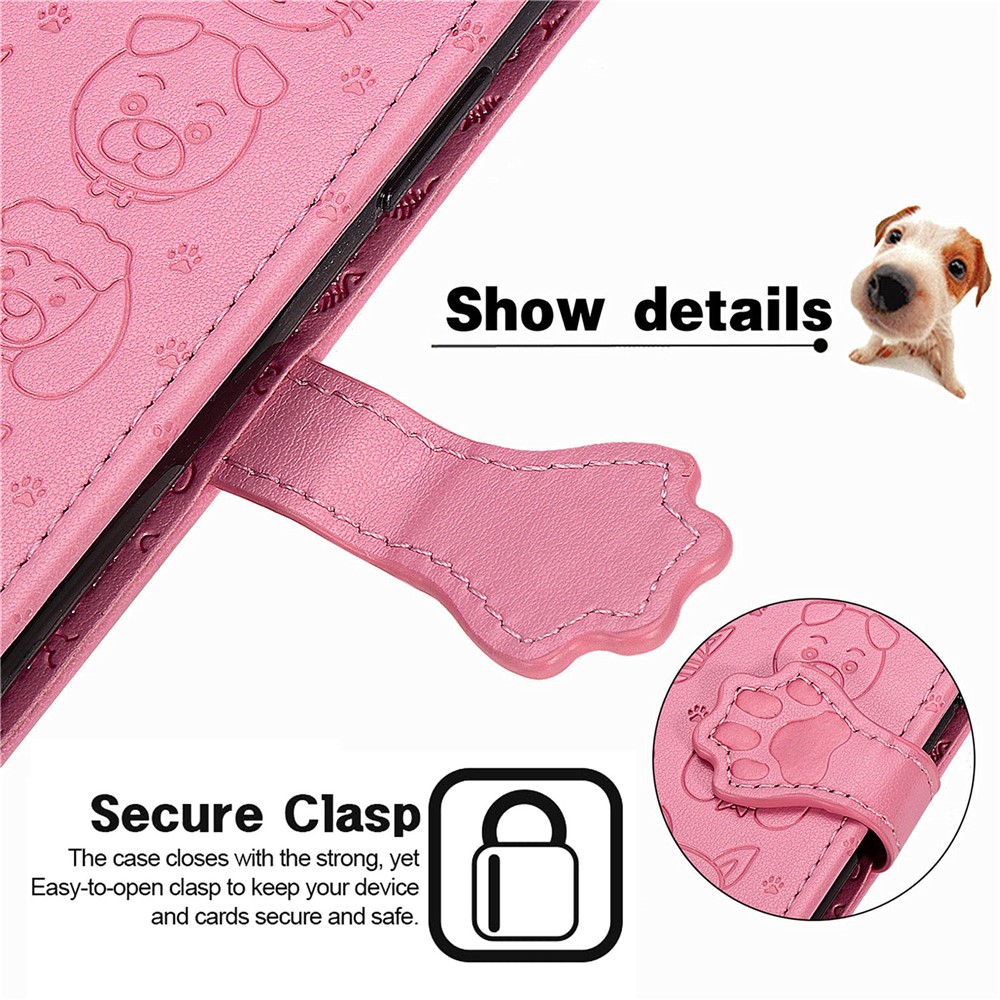 Cat Dog Pattern Imprinted PU Leather Wallet Case Stand Feature Magnetic Flip Phone Cover for Samsung Galaxy S22 Ultra - Pink-6