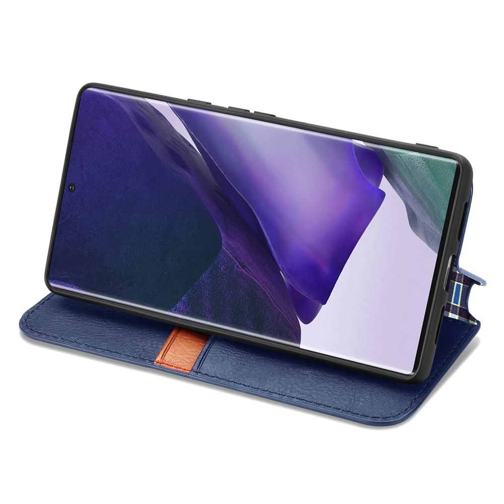 Imprinting Rhombus Stand Wallet PU Leather Cover + Inner TPU Phone Case with Strong Magnet Closure for Samsung Galaxy S22 Ultra - Blue-5