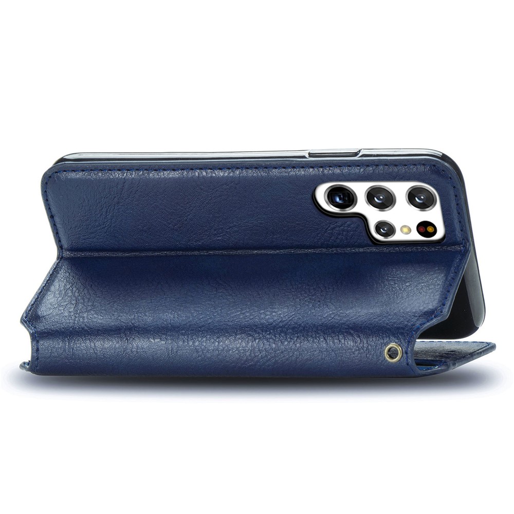 Imprinting Rhombus Stand Wallet PU Leather Cover + Inner TPU Phone Case with Strong Magnet Closure for Samsung Galaxy S22 Ultra - Blue-6