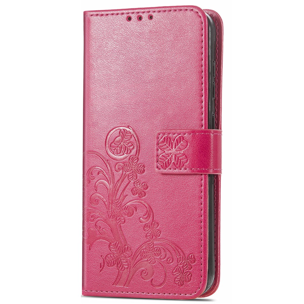 Four-leaf Clover Imprinted PU Leather Magnetic Flip Cover Wallet Stand Protective Phone Case for Samsung Galaxy S22 Ultra - Red-2