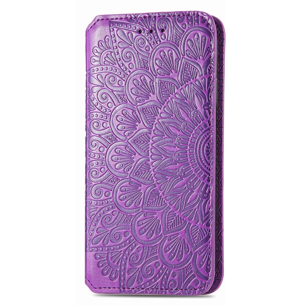 PU Leather Auto Closing Magnetic Mandala Imprinted Case Wallet Stand Flip Protective Cover for Samsung Galaxy S22 Ultra - Purple-3
