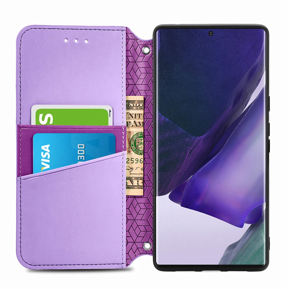 PU Leather Auto Closing Magnetic Mandala Imprinted Case Wallet Stand Flip Protective Cover for Samsung Galaxy S22 Ultra - Purple-4
