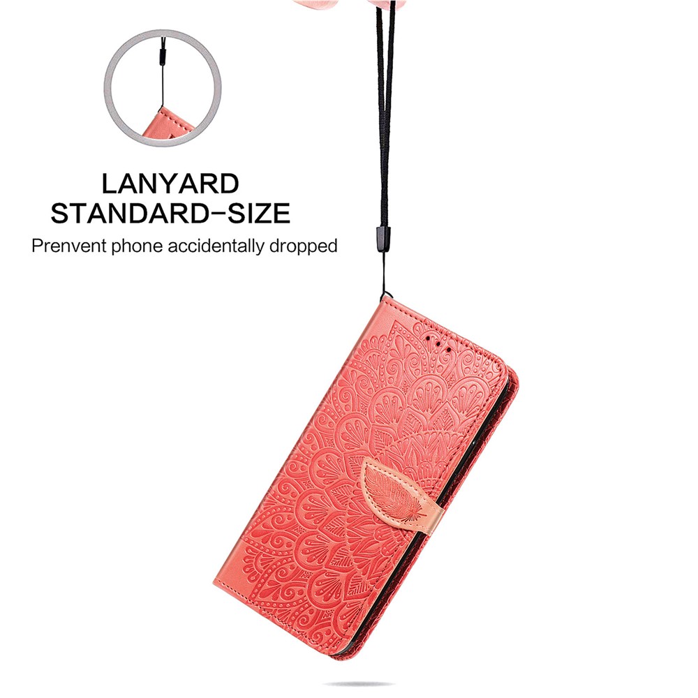 Dream Wings Pattern Imprinted PU Leather Magnetic Flip Cover Wallet Stand Protective Phone Case with Strap for Samsung Galaxy S22 Ultra - Red-7