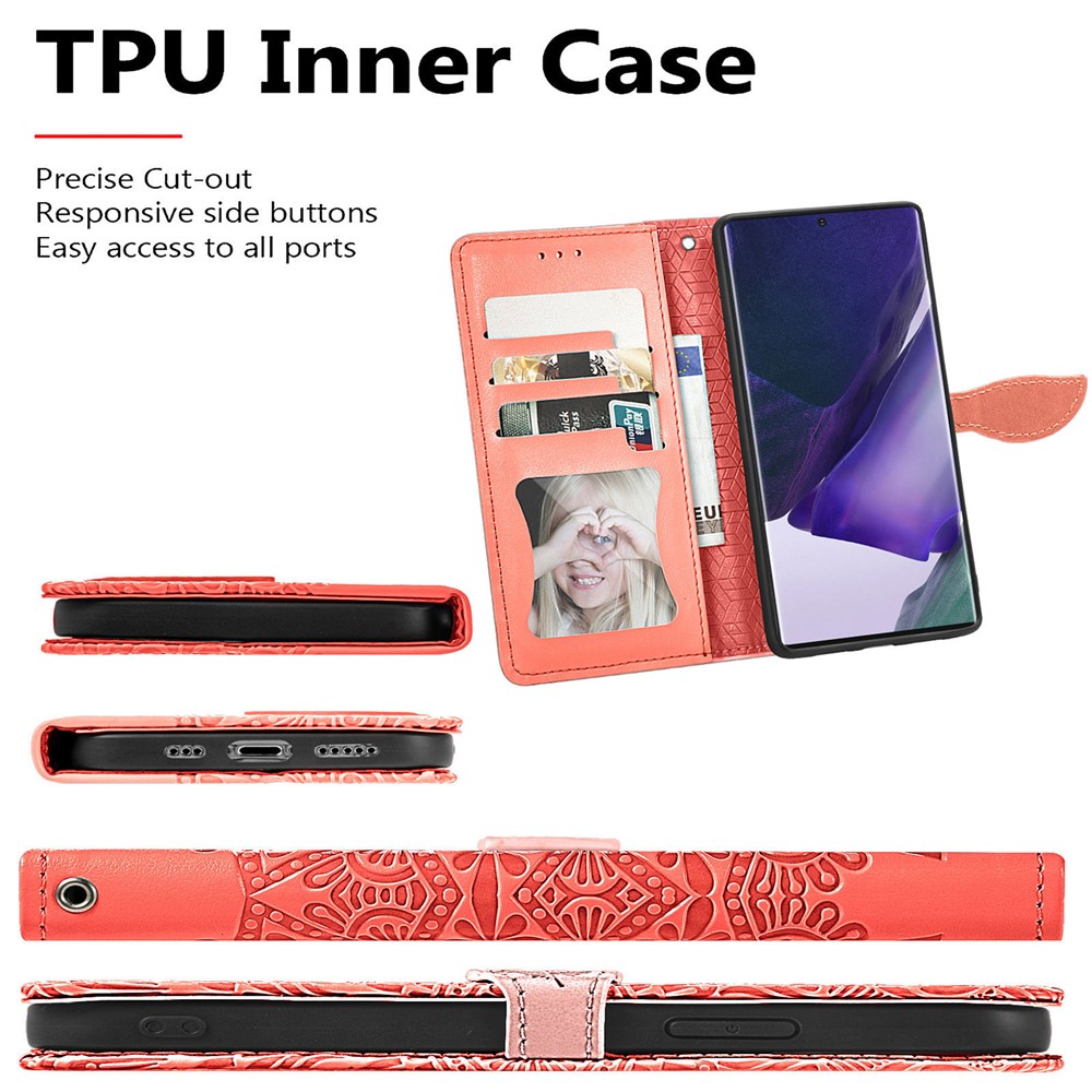 Dream Wings Pattern Imprinted PU Leather Magnetic Flip Cover Wallet Stand Protective Phone Case with Strap for Samsung Galaxy S22 Ultra - Red-8
