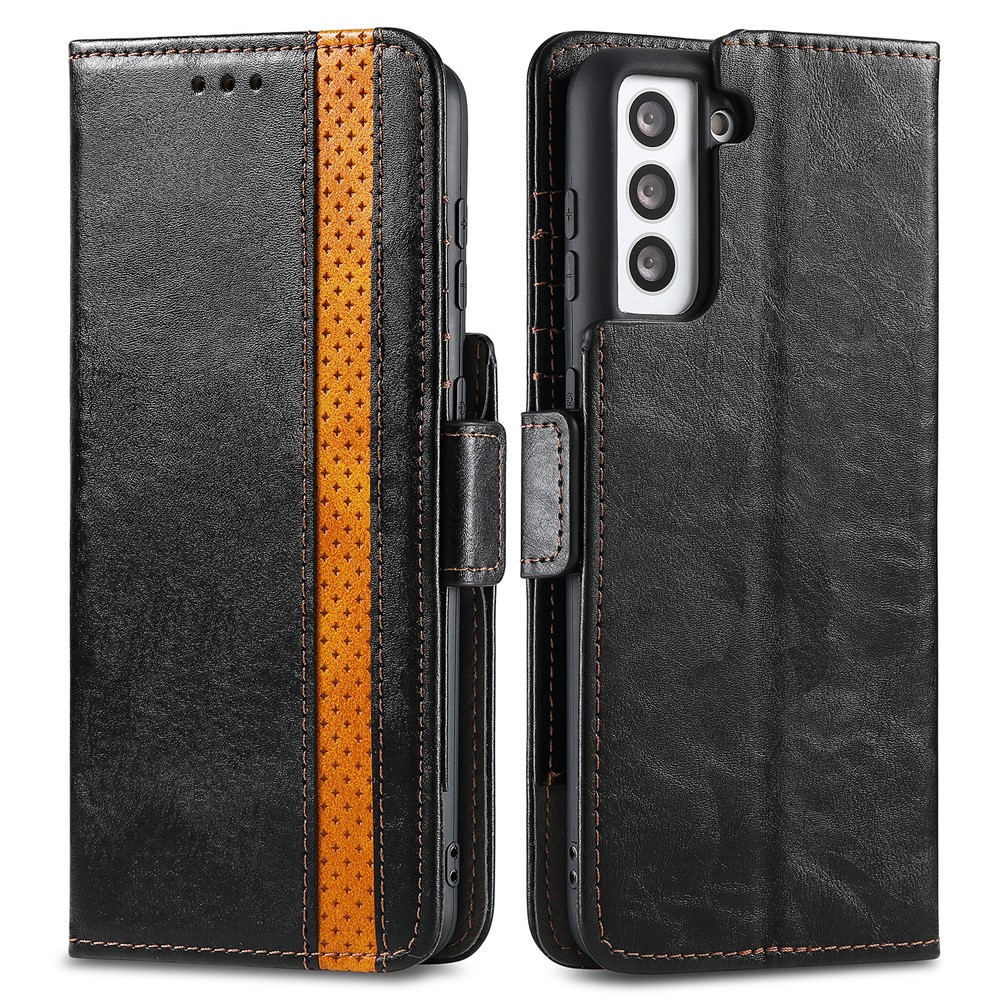 CASENEO 002 Series Business Style Splicing PU Leather Magnetic Flip RFID Blocking Wallet Stand Cover Case for Samsung Galaxy S22 Plus - Black-1