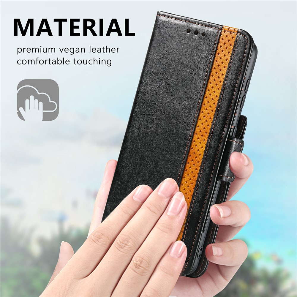 CASENEO 002 Series Business Style Splicing PU Leather Magnetic Flip RFID Blocking Wallet Stand Cover Case for Samsung Galaxy S22 Plus - Black-10