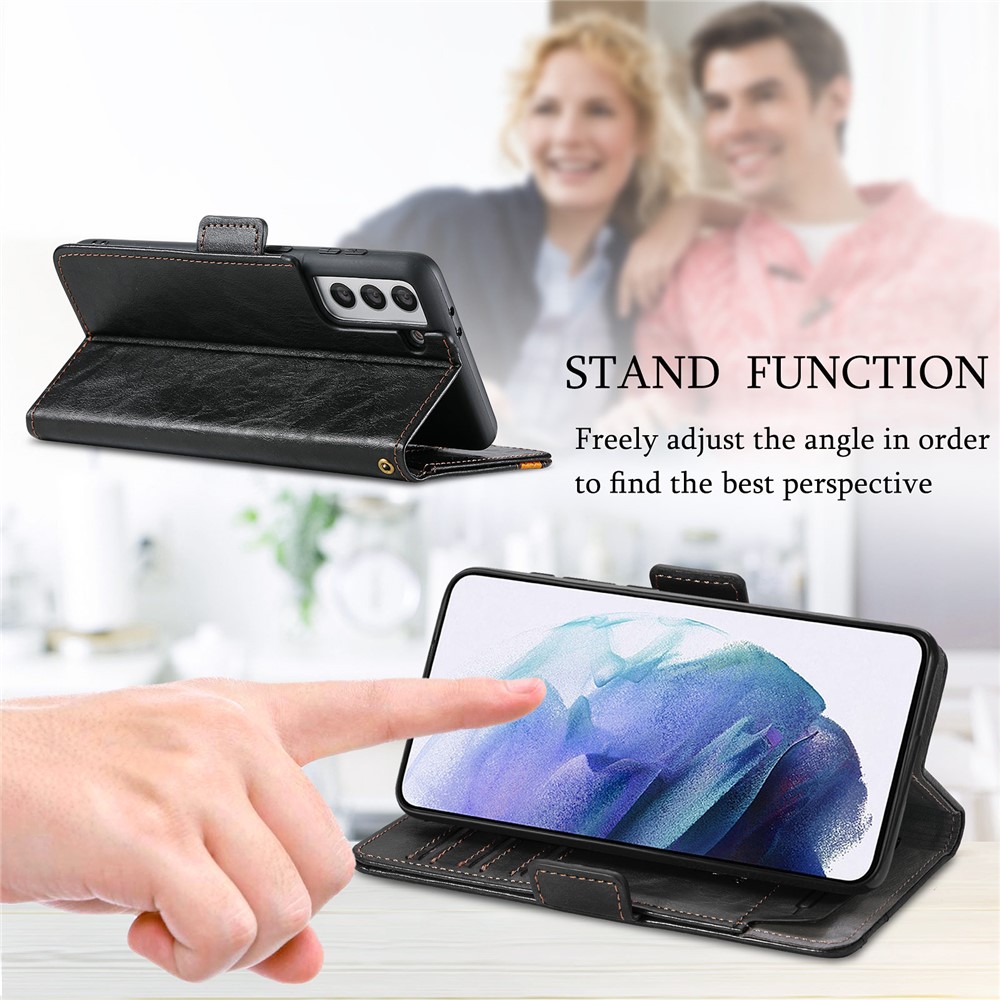 CASENEO 002 Series Business Style Splicing PU Leather Magnetic Flip RFID Blocking Wallet Stand Cover Case for Samsung Galaxy S22 Plus - Black-11