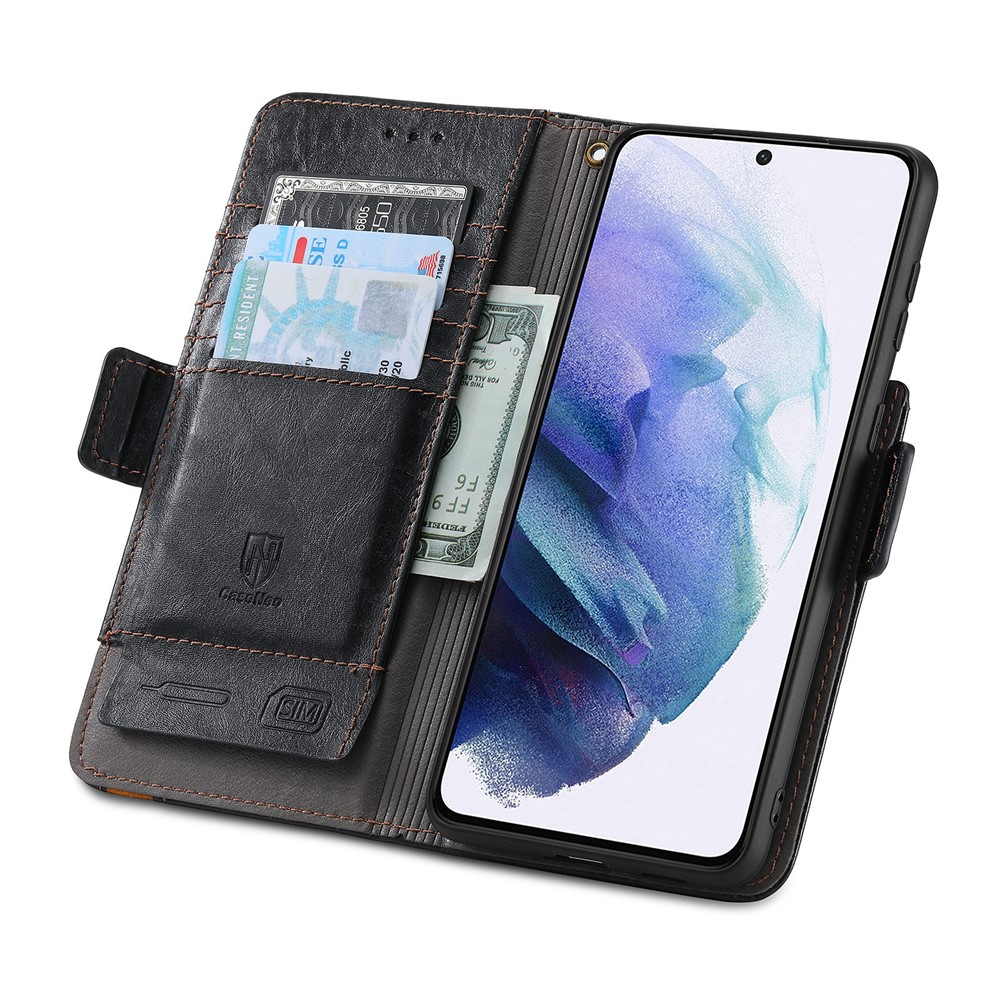 CASENEO 002 Series Business Style Splicing PU Leather Magnetic Flip RFID Blocking Wallet Stand Cover Case for Samsung Galaxy S22 Plus - Black-4