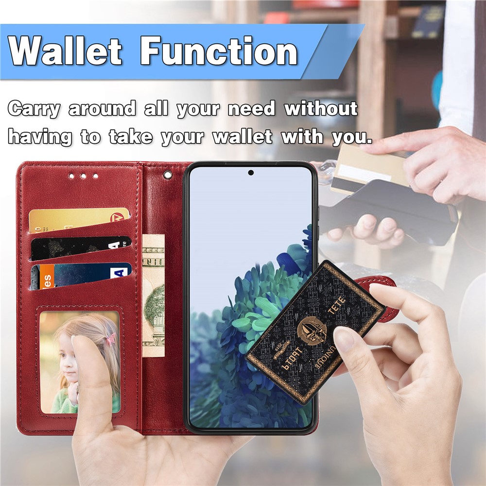 Drop-resistant Round Buckle Magnetic Flip PU Leather Stand Cover with Wallet Function and Strap for Samsung Galaxy S22 Plus - Red-10