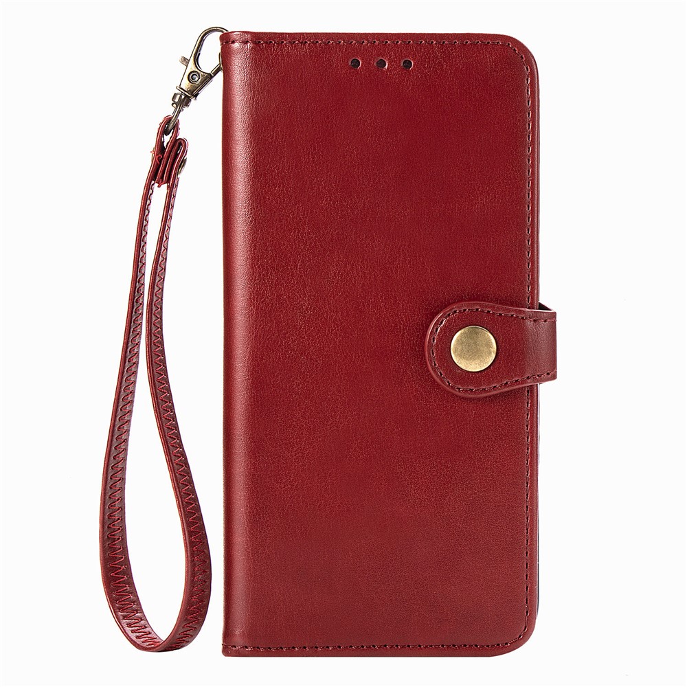 Drop-resistant Round Buckle Magnetic Flip PU Leather Stand Cover with Wallet Function and Strap for Samsung Galaxy S22 Plus - Red-2