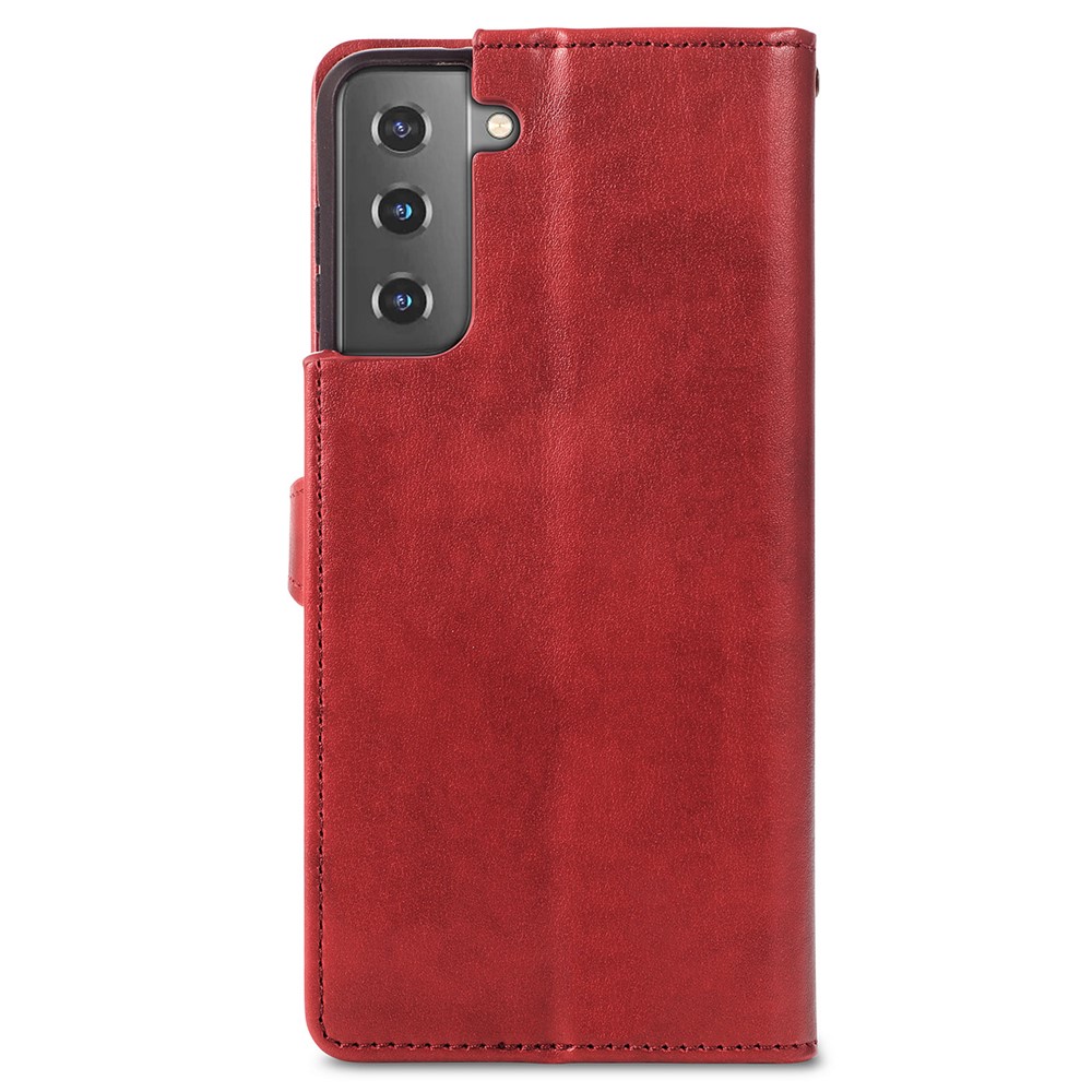 Drop-resistant Round Buckle Magnetic Flip PU Leather Stand Cover with Wallet Function and Strap for Samsung Galaxy S22 Plus - Red-3