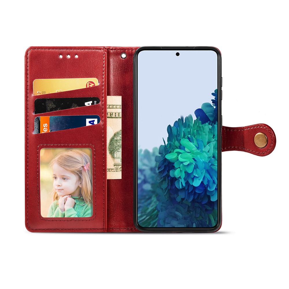 Drop-resistant Round Buckle Magnetic Flip PU Leather Stand Cover with Wallet Function and Strap for Samsung Galaxy S22 Plus - Red-4