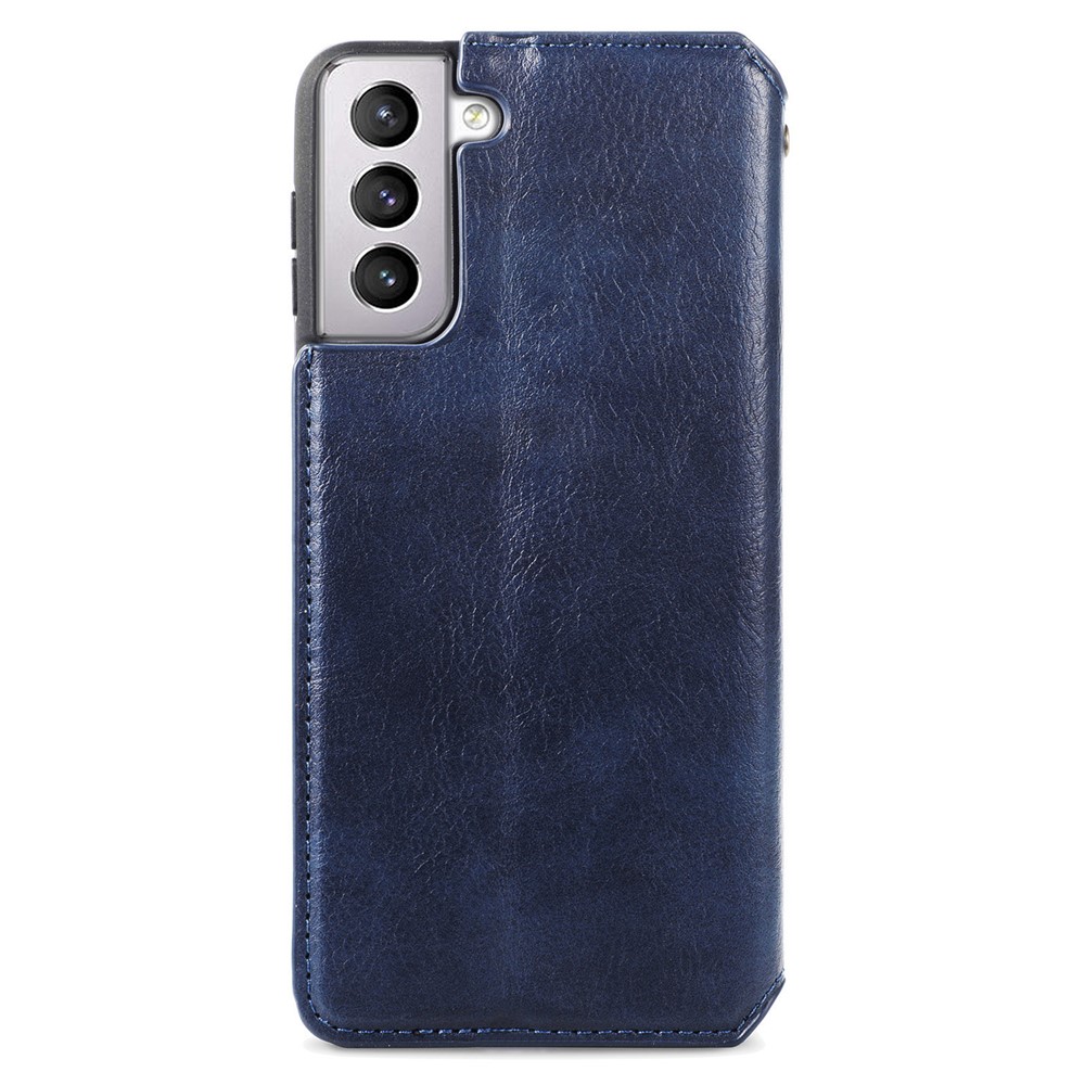 Auto-absorbed Imprinting Rhombus Stand Wallet Leather Cover Magnetic Phone Flip Case for Samsung Galaxy S22 Plus - Blue-9