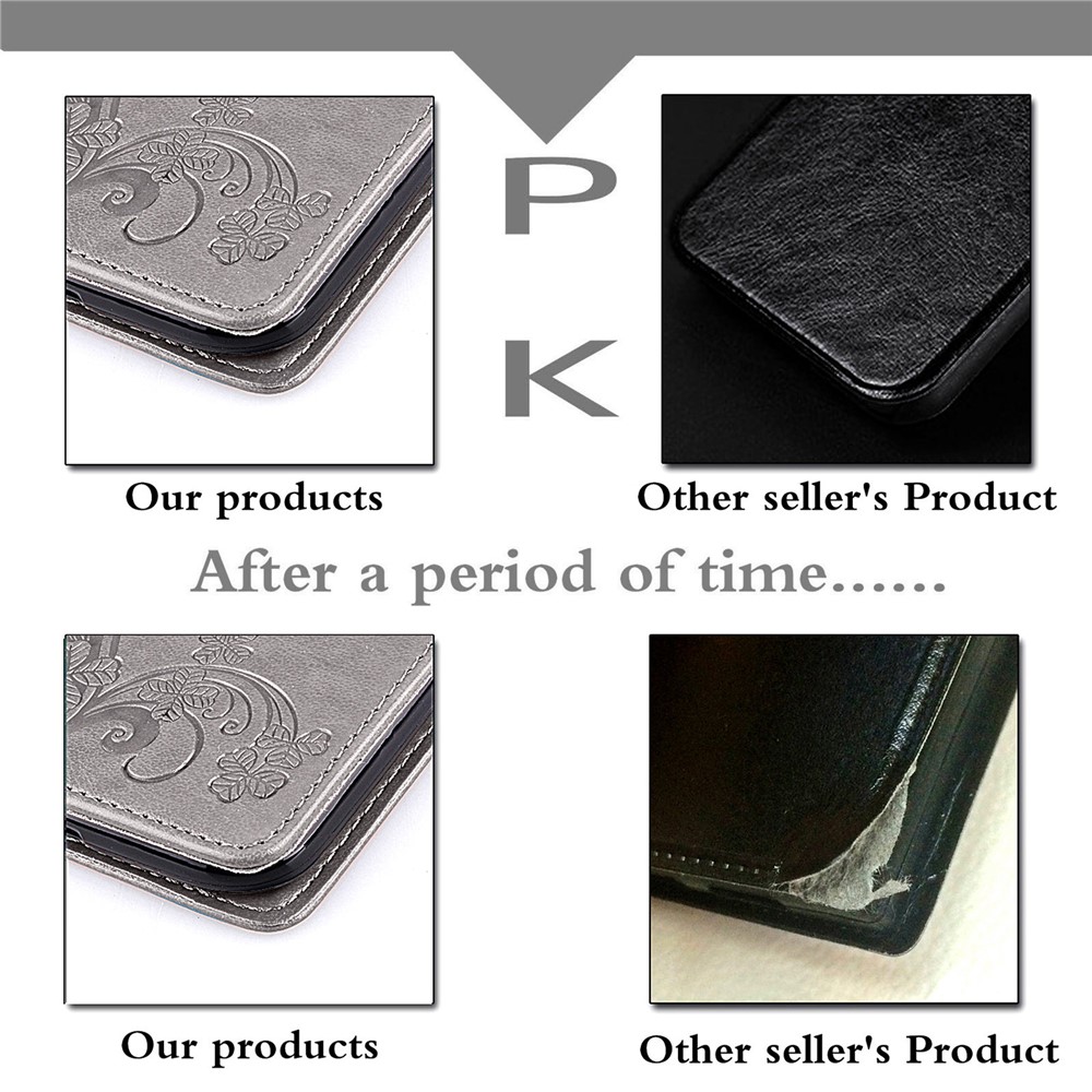 Four-leaf Clover Imprinting Leather Wallet Flip Case Stand Bookstyle Magnetic Protective Cover with Strap for Samsung Galaxy S22 Plus - Grey-2