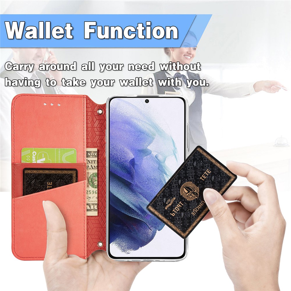 Imprinted Mandala Pattern Wallet Case Stand PU Leather Auto Closing Magnetic Flip Cover for Samsung Galaxy S22 Plus - Red-3